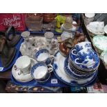 Blue and White Teaware, rose trinket set, Peace cup and saucer, etc:- One Tray