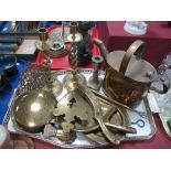 Barley Twist Candlesticks, Gesch crumb brush and tray, watering can, other brass ware:- One Tray