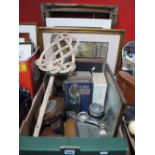 Cased Gentleman's Vanity Sets, cased brushes, two oak cased barometers, carpet beater, framed