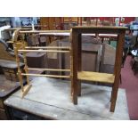 An Oak Occasional Table, rectangular top with under tier and a modern pine towel rail.