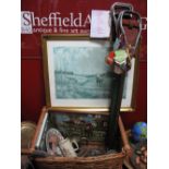 Hunting Interest - A hunting riding cap, two shooting sticks, fox hunting literature, coaching whip,