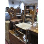 A XIX Century Mahogany Hall Chair, with pierced back, on turned legs; oak ladder back chair with