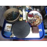 A Quantity of Costume Jewellery, Trifari necklace, watches, napkin rings, etc:- One Tray