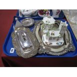 Coalport 'The Umbrella House' and 'Village Church', plated butter dish, coasters, etc:- One Tray