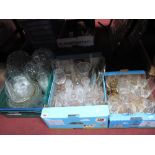 A Glass Fish Plate, drinking glasses, decanters, etc:- Three Boxes