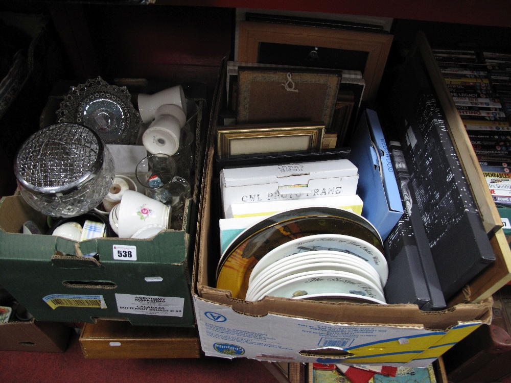 A Quantity of Pictures, Doulton and Wedgwood plates, etc:- Two Boxes