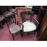 A XIX Century Oak Armchair, with rail supports, upholstered seat, on round fore front legs;