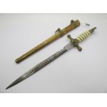 A German Third Reich Kriegsmarine Dress Dagger by W.K.C, diamond section fullered blade, etched with