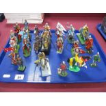 Twenty White Metal and Plastic Model Knights, both mounted and on foot, approximately 1:32nd