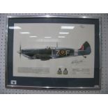 Print of a Spitfire XVI - TB 752 'LZ-F', ink signed by Rob Stanford Tuck, framed.