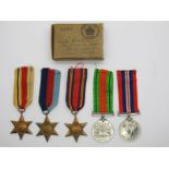 A WWII Group of Five Medals, consisting of 39/45 War Medal, Africa Star, Burma Star, Defence and War
