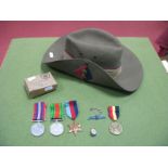 A WWII Trio, comprising 39/45 Star, Defence and War Medals, in box of issue. Also a Armed Forces "