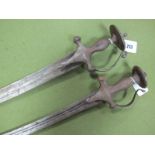 Late XIX Century Indian Tulwars, (two), all metalwork rusted.