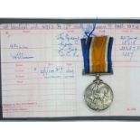 A WWI War Medal, to 20744 Private W. Hall The Queens Regiment.