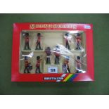 A Boxed W Britain White Metal Model Figure Set, #7206 Scots Guards, drums and bugles (ten figures).