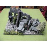A WWII Russian Themed Diorama, featuring Russian truck, tank, soldiers.