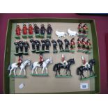 Twenty Eight W Britain White Metal Model Figure, including mounted lifeguards, beefeater, drummers:-
