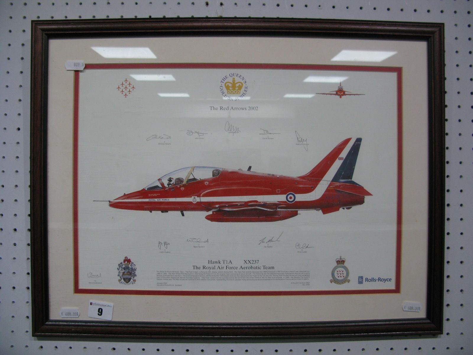 A 2002 Red Arrows Print, graphite signed by what is believed to be the ten pilots of that year:-