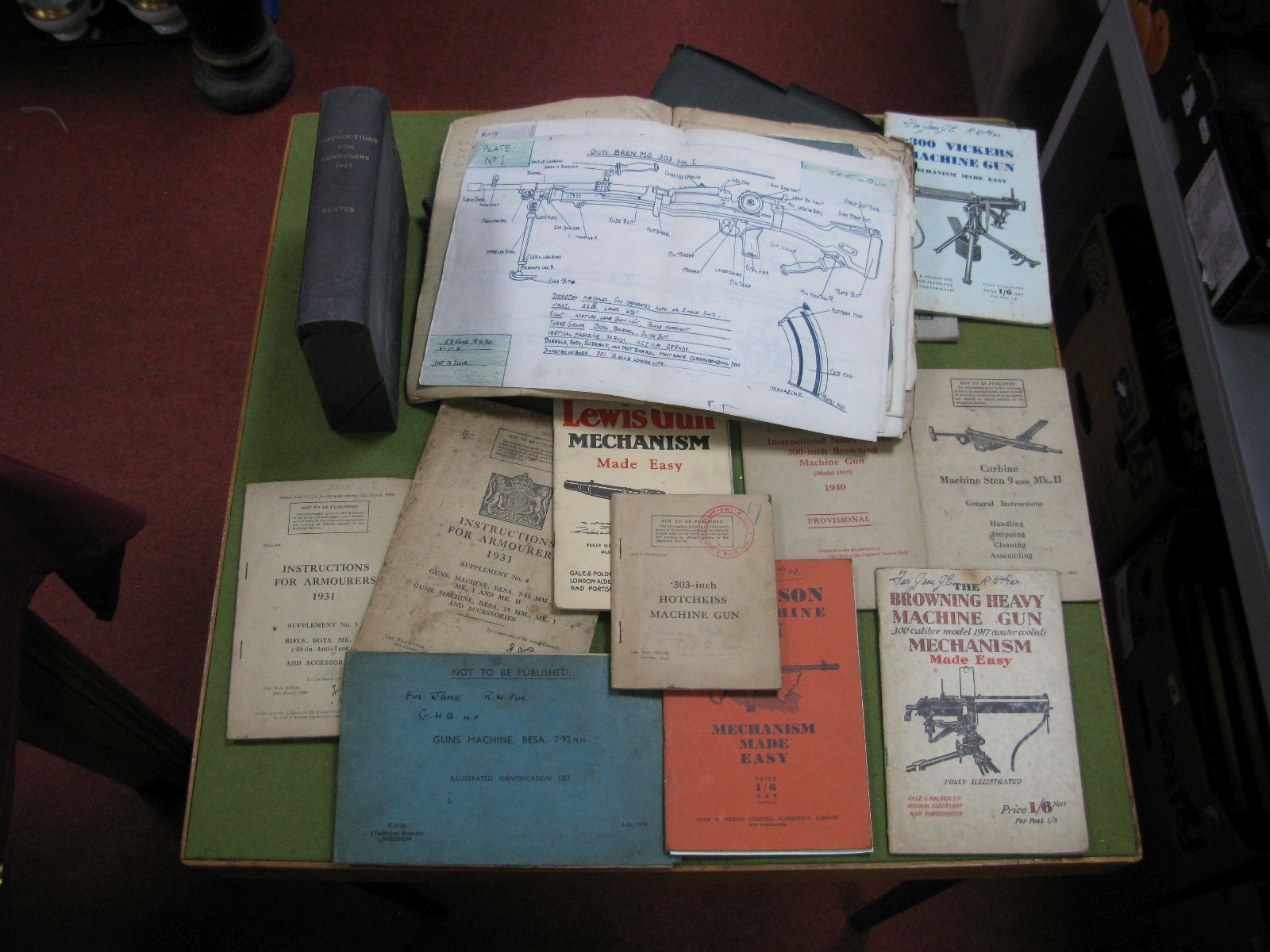 A Quantity of WWII Era Weapon Instruction Manuals, including Vickers machine gun, Lewis gun,