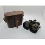 A Pair of Night Use Binoculars Ref No. 6E/338, stamped with War Dept Arrow, in original leather