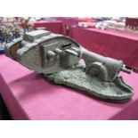 A Cast Aluminium Money Box In The Form of A WWI Tank and Cannon, mechanism fires coin from cannon