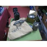 *WITHDRAWN* Three WWII Era Gas Masks In Covers, a WWII kit bag and pair of flying goggles.