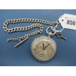 A Decorative Hallmarked Silver Cased Openface Pocketwatch, the two tone textured dial with italic