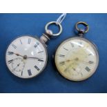 A Hallmarked Silver Cased Pair Case Pocketwatch, (lacking pair case) the dial with black Roman