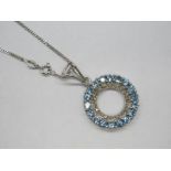 A Santa Maria Aquamarine and Diamond Set Circlet Pendant, claw set throughout, on split bale stamped