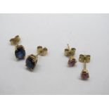 A Pair of Single Stone Ear Studs, each oval stone four claw set; together with another pair,