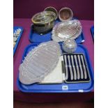 A Cased Set of Hallmarked Silver Handled Tea Knives, asparagus dish, sugar cube pot, bottle