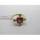 An 18ct Gold Pink Tourmaline Single Stone Dress Ring, of Elizabethan style, the central cushion