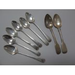 A Matched Set of Six Hallmarked Silver Old English Pattern Spoons; together with two hallmarked