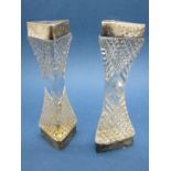 A Pair of Hallmarked Silver Mounted Cut Glass Knife Rests, (marks rubbed) Birmingham 1900.