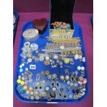 Assorted Clip Earrings, ladies wristwatches, bracelets, mirrored trinket box, etc:- One Tray