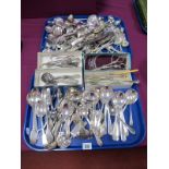 Assorted Plated Cutlery, including berry spoons, servers, pickle and other forks, tongs, quantity of