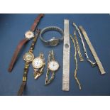 9ct Gold Cased and Other Ladies Wristwatches, including Aurora, Talis, Timex, expanding watch