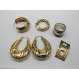 A Pair of Modern 9ct Gold Earrings, together with two odd earrings, Suarti 925 ring, etc.
