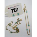 A 9ct Gold Fine Chain, with turquoise colour bead highlights; together with matching bracelet and