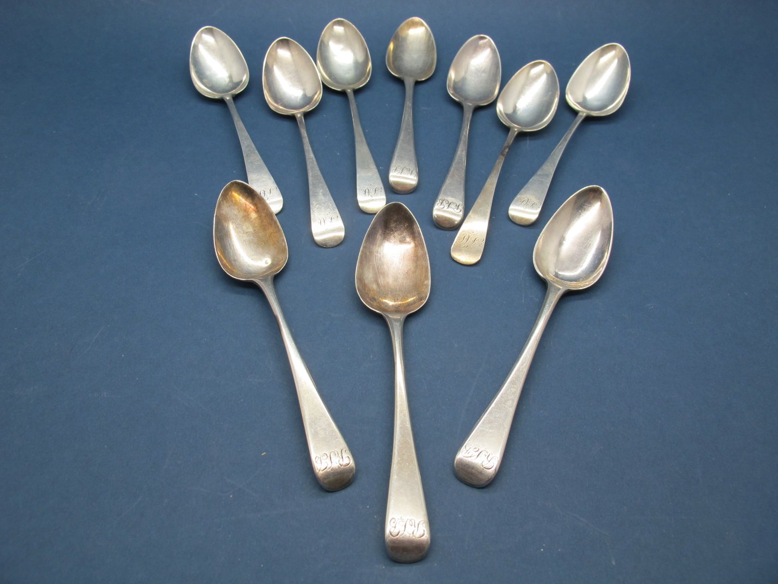 A Set of Five Hallmarked Silver Old English Pattern Teaspoons, Solomon Hougham, London 1802,