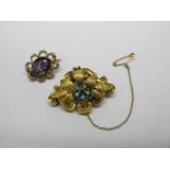 A Decorative Turquoise Set Brooch, of flowerhead cluster design to the centre, with applied textured