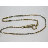 A Fancy Link Two Colour Watch Chain, to large bolt ring and single swivel style clasps, stamped "