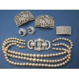 Diamanté Shoe Buckles, vintage diamanté clip earrings stamped "935", imitation pearl beads with