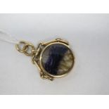 A 9ct Gold Blue John and Malachite Inset Swivel Fob Pendant.