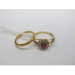 A 9ct Gold Cluster Dress Ring, claw set; together with another ring. (2)