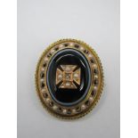 A XIX Century Pearl and Diamond Set Locket Back Mourning Brooch, rose cut set to the centre within