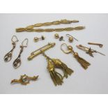 A Fancy Link Bracelet, (damaged) stamped "9ct"; together with a bar brooch suspending tassel