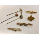 Mizpah Leaf Brooch, seed pearl set bar brooches, stickpins etc.