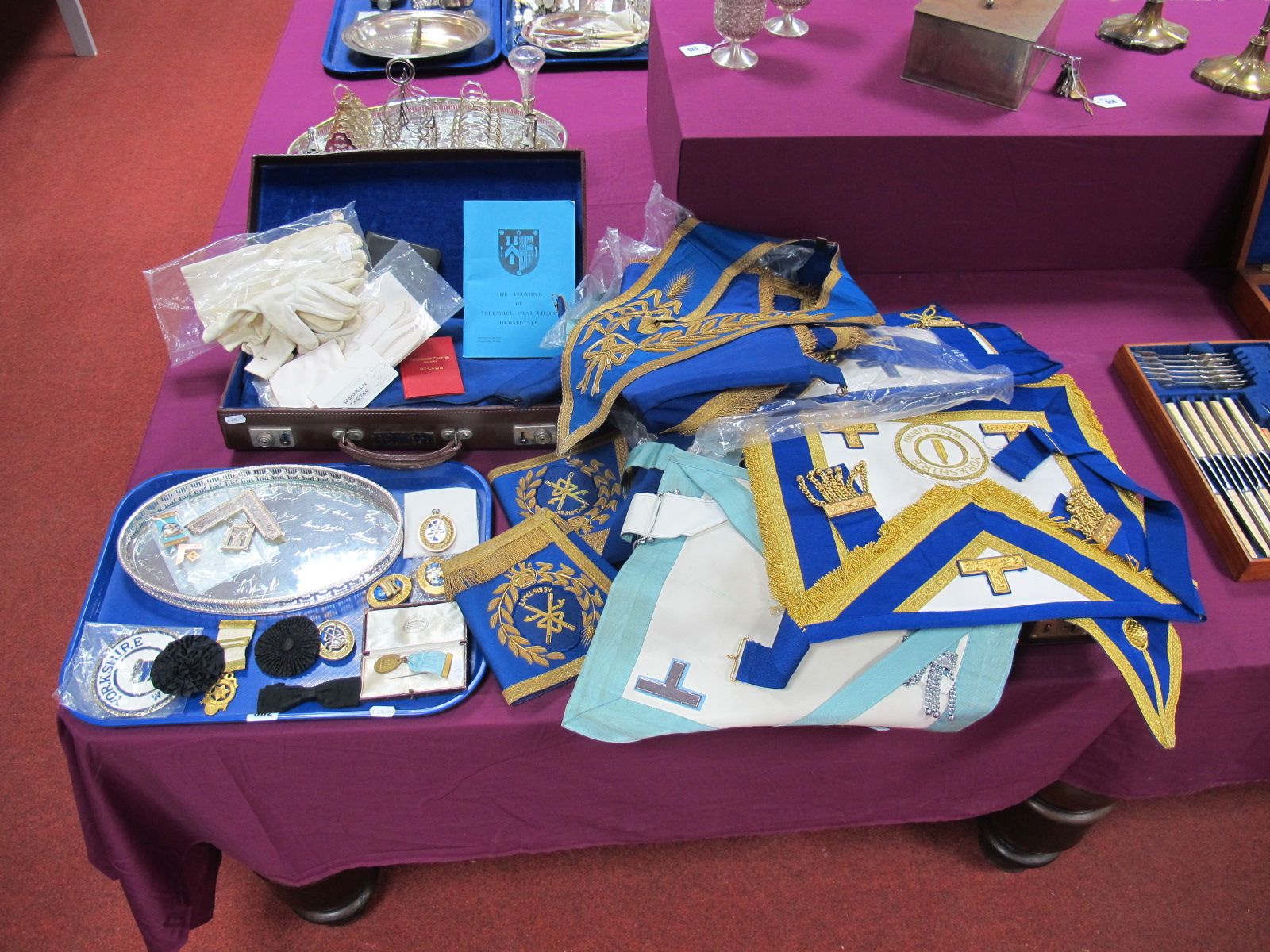 A Collection of Masonic Regalia, including 9ct gold jewel "Presented to W. Bro K. Lee Worshipful