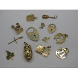 9ct Gold Heart Shape Padlock Style Clasp, together with assorted pendants, smaller padlock clasp,